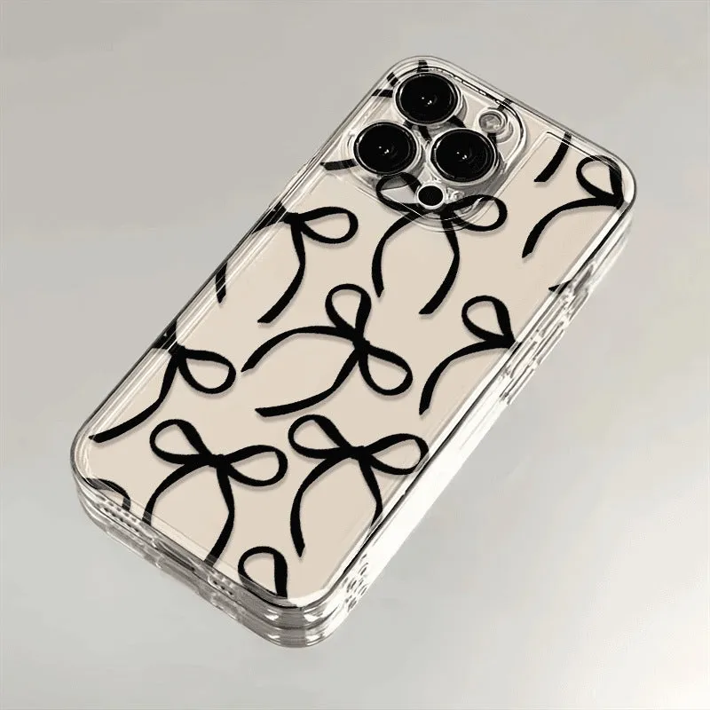 Black ribbon bow transparent TPU phone case for Apple iPhone 15 Pro Max
