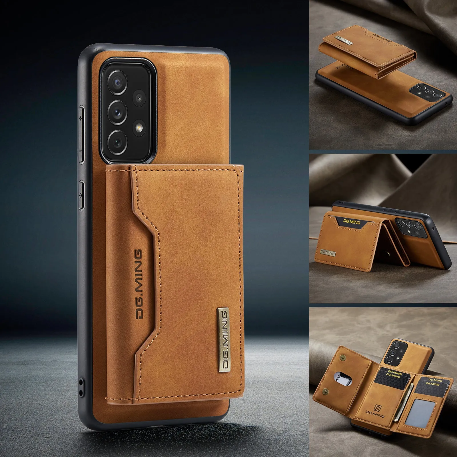 Anti-fall card-inserting PU leather phone case for Samsung with magnetic bracket, M2 combination black
