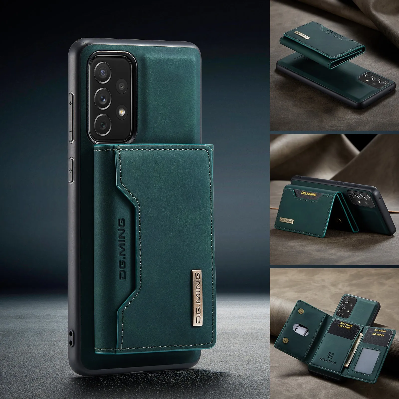 Anti-fall card-inserting PU leather phone case for Samsung with magnetic bracket, M2 combination black