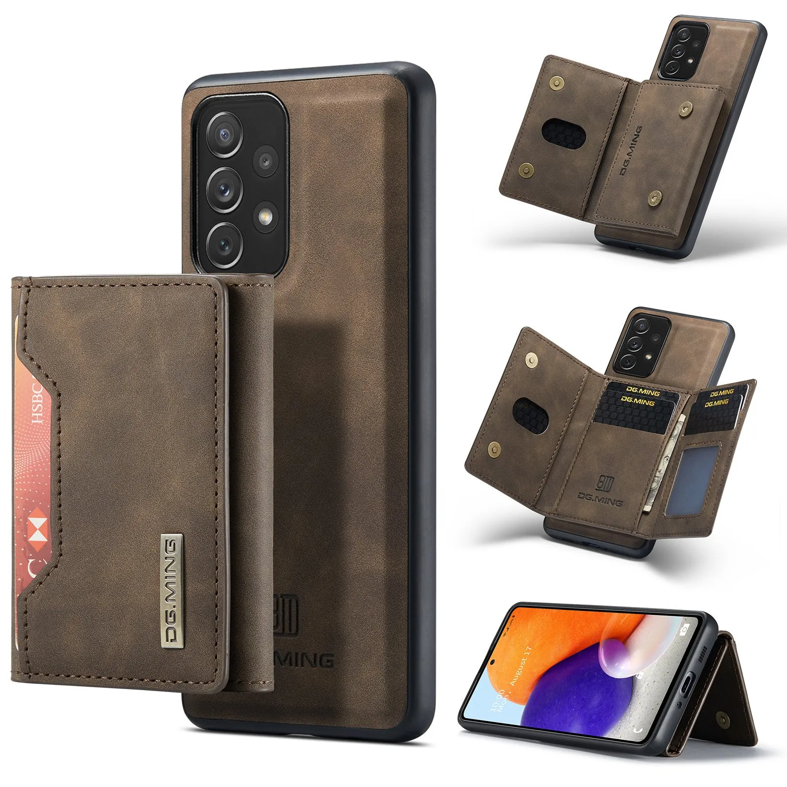 Anti-fall card-inserting PU leather phone case for Samsung with magnetic bracket, M2 combination black