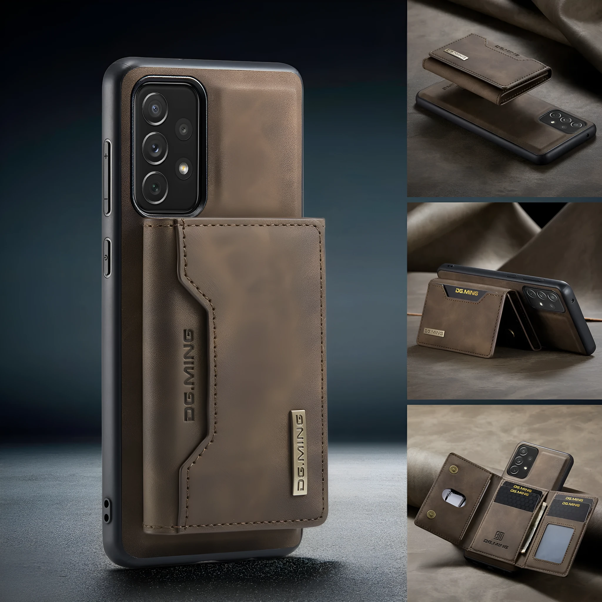 Anti-fall card-inserting PU leather phone case for Samsung with magnetic bracket, M2 combination black