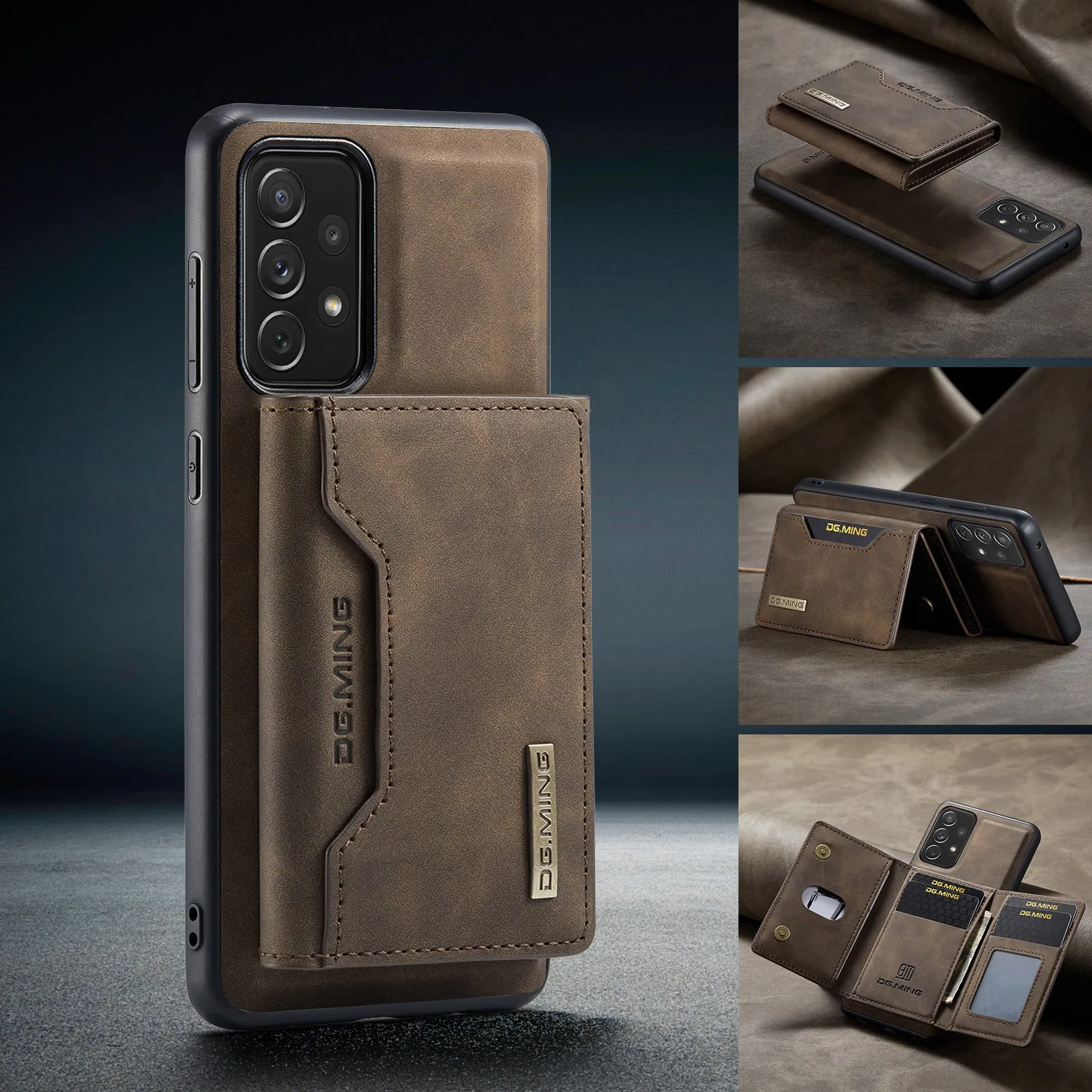 Anti-fall card-inserting PU leather phone case for Samsung with magnetic bracket, M2 combination black