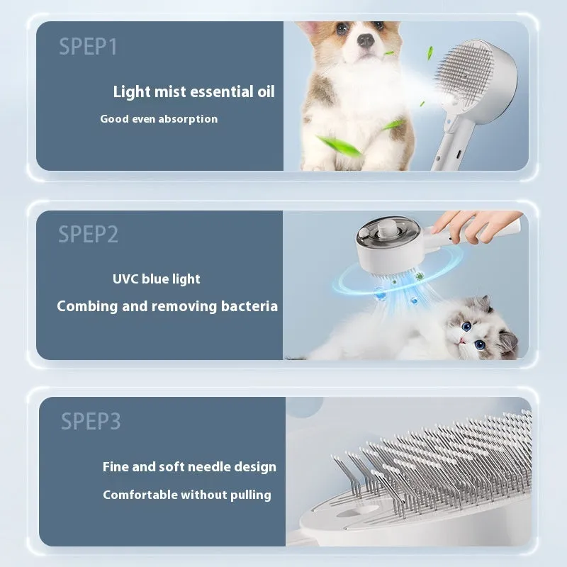 Ceramic white pet grooming brush with steam mist function and UV light for dogs and cats