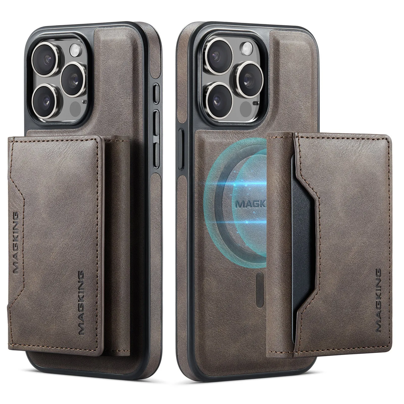 Multi-card TPU mobile phone case with card wallet, bracket stand, and magnetic closure in brown for Samsung S24 Ultra