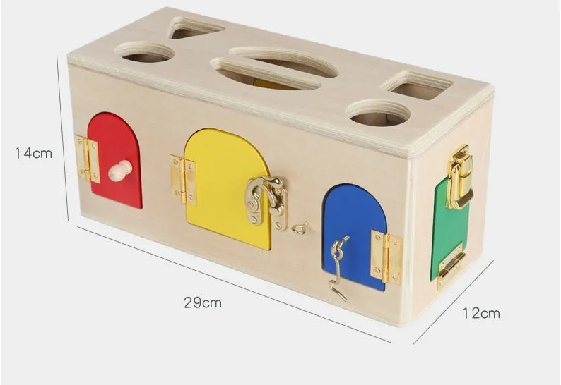 Wooden shape lock box educational toy with 12 pieces for preschool learning