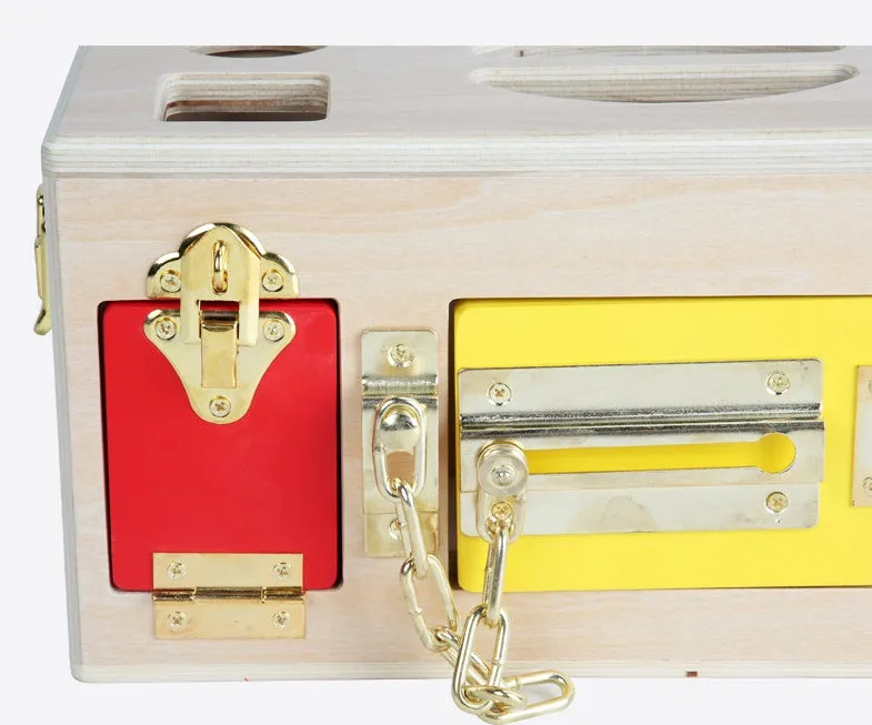 Wooden shape lock box educational toy with 12 pieces for preschool learning