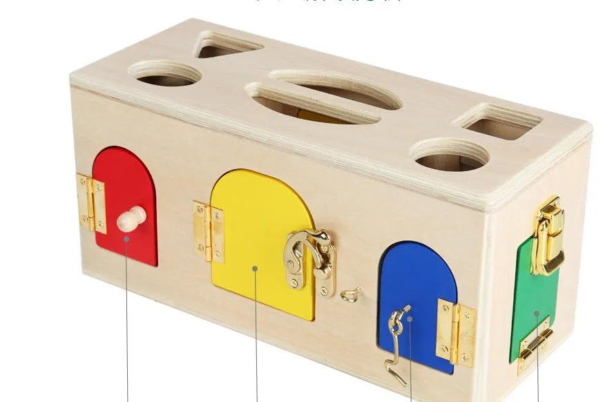 Wooden shape lock box educational toy with 12 pieces for preschool learning