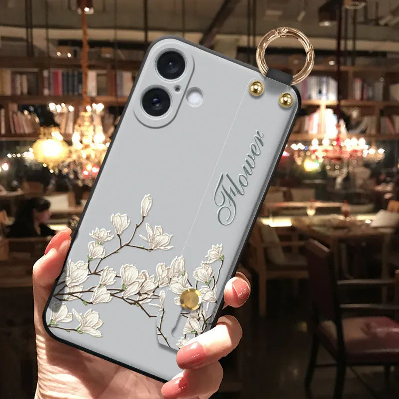 Creative retro pipa flower-bird print TPU phone case in black woven blue flowers for iPhone