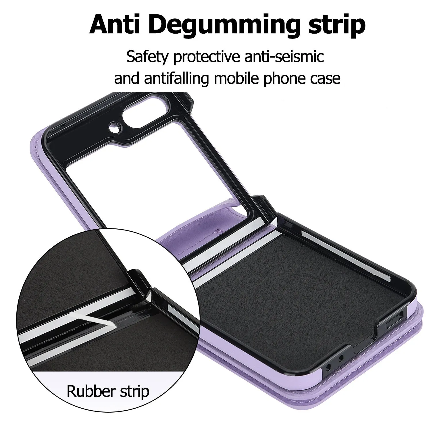 Purple zipper crossbody flip phone case for Samsung Galaxy Z Flip 3/4/5/6 with lanyard and bracket stand