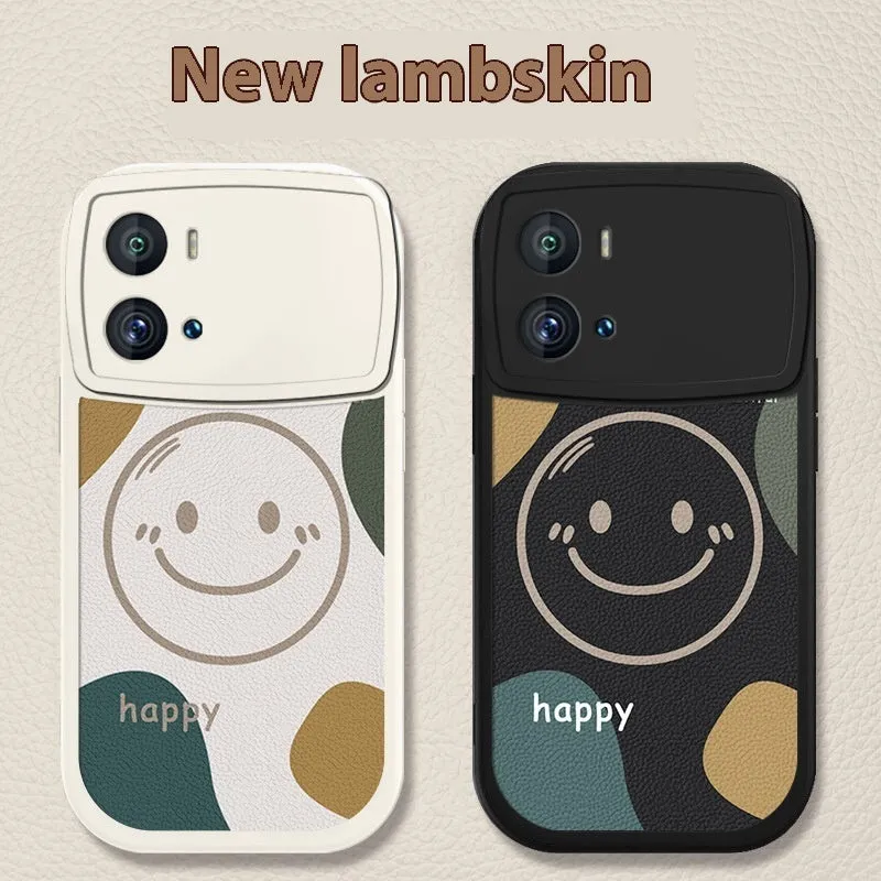 Simple silicone back cover case for VIVO iQOO phones with animal and smile face painting design, black or white options