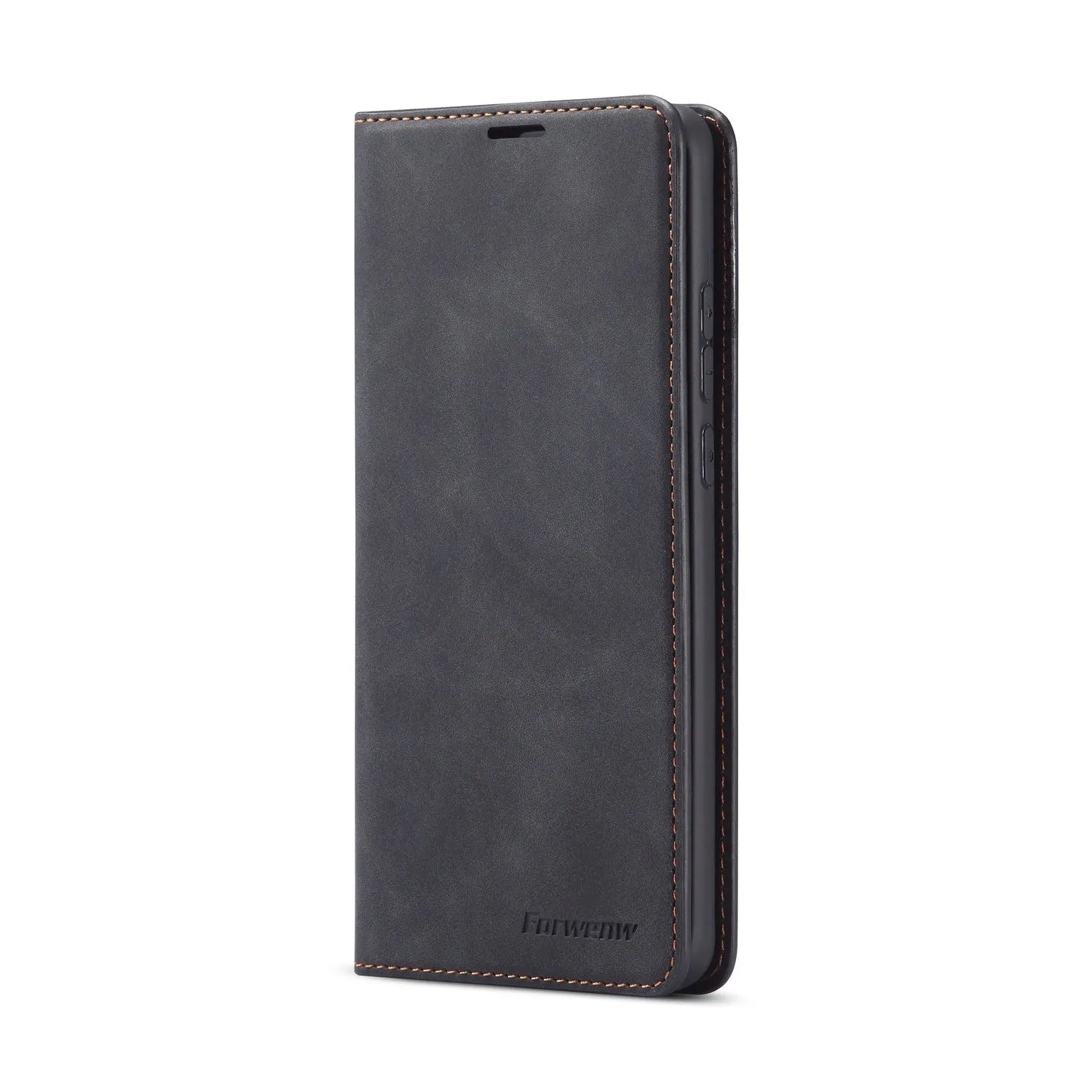 Flip leather phone case for Huawei P40 Pro with card slot, black colour, handmade PU and TPU construction
