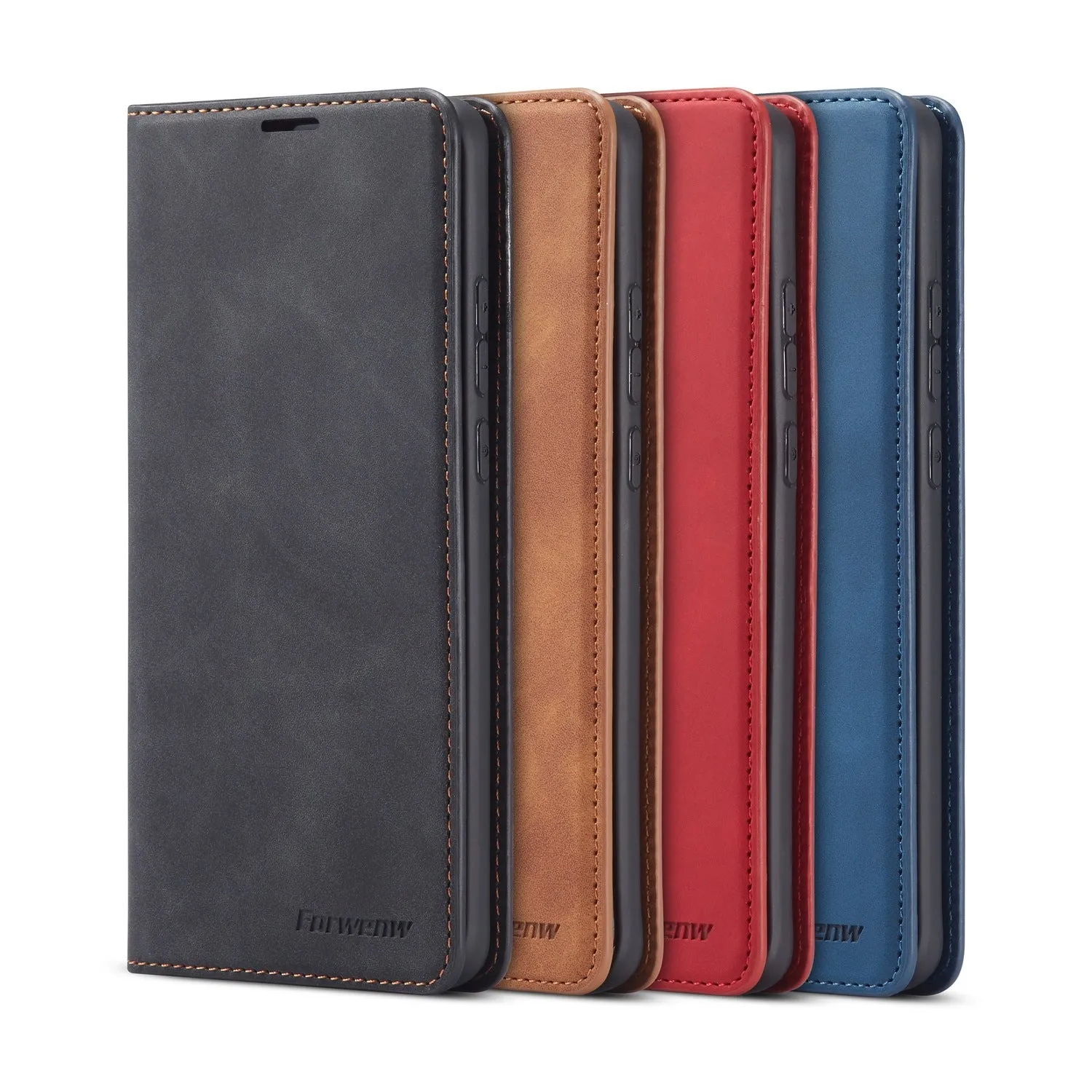 Flip leather phone case for Huawei P40 Pro with card slot, black colour, handmade PU and TPU construction