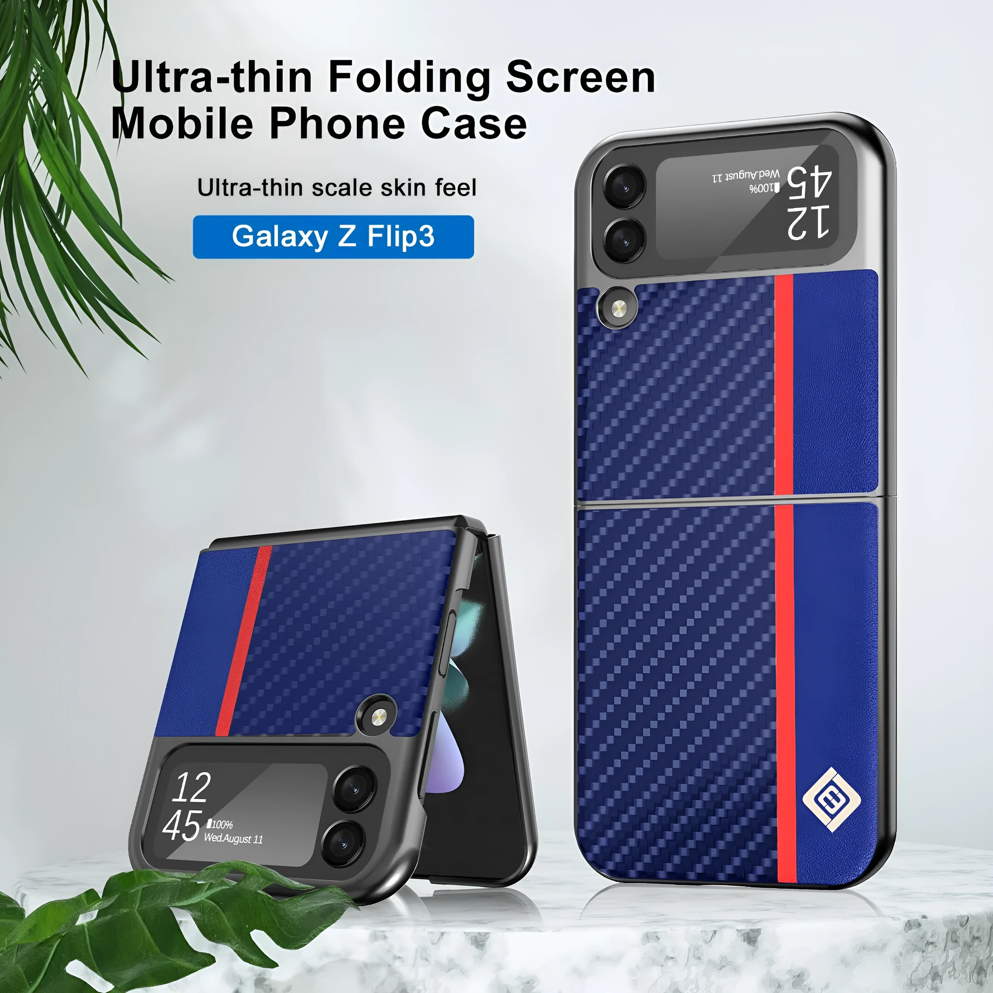 Fashion carbon fiber all-inclusive phone case for Samsung Z Flip 3 4 5 in black leather finish