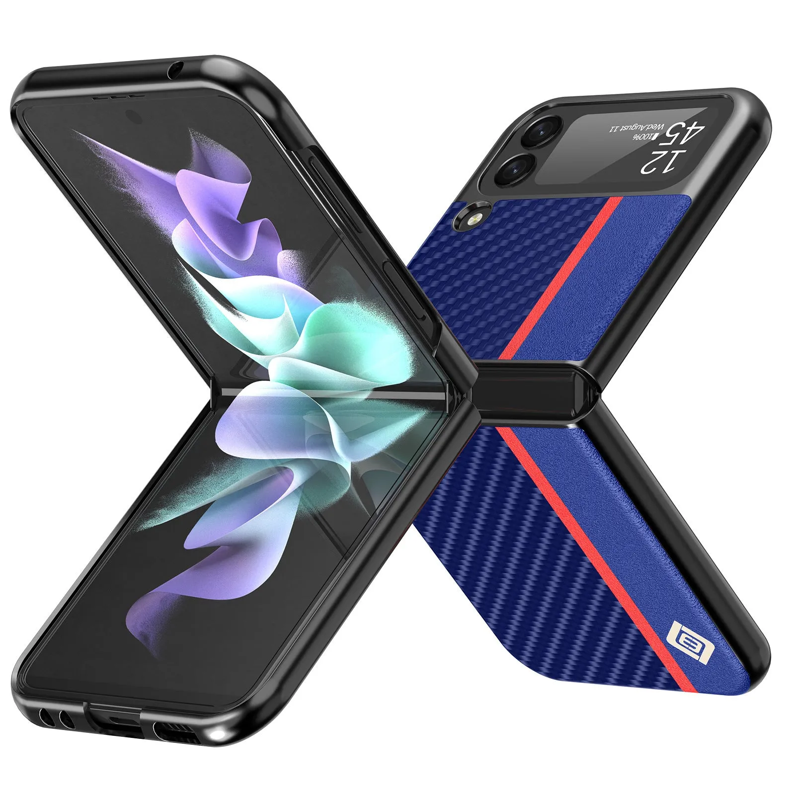 Fashion carbon fiber all-inclusive phone case for Samsung Z Flip 3 4 5 in black leather finish