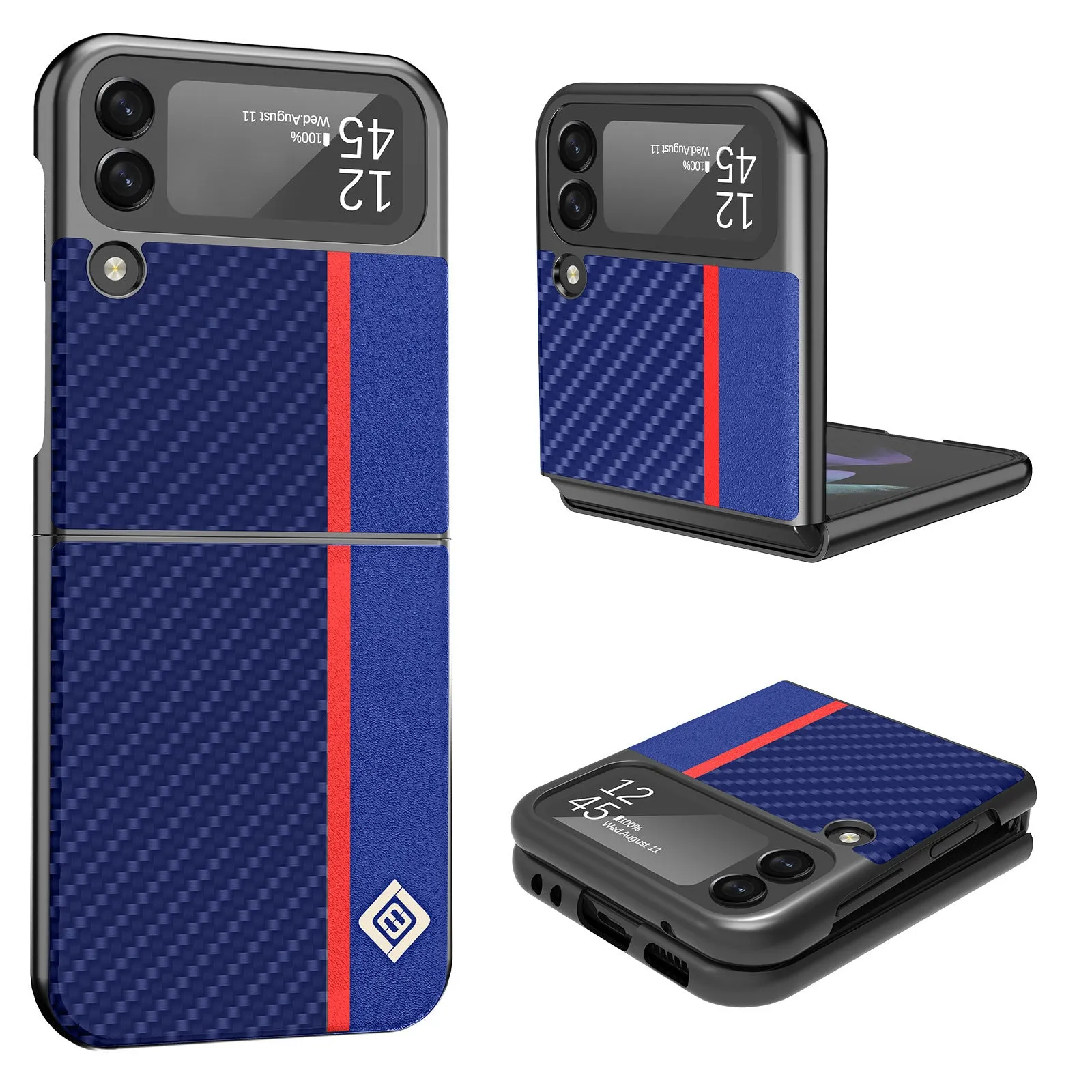 Fashion carbon fiber all-inclusive phone case for Samsung Z Flip 3 4 5 in black leather finish