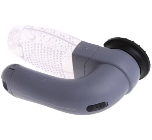 Grey handheld pet hair vacuum cleaner with soft rubber grooming brush head