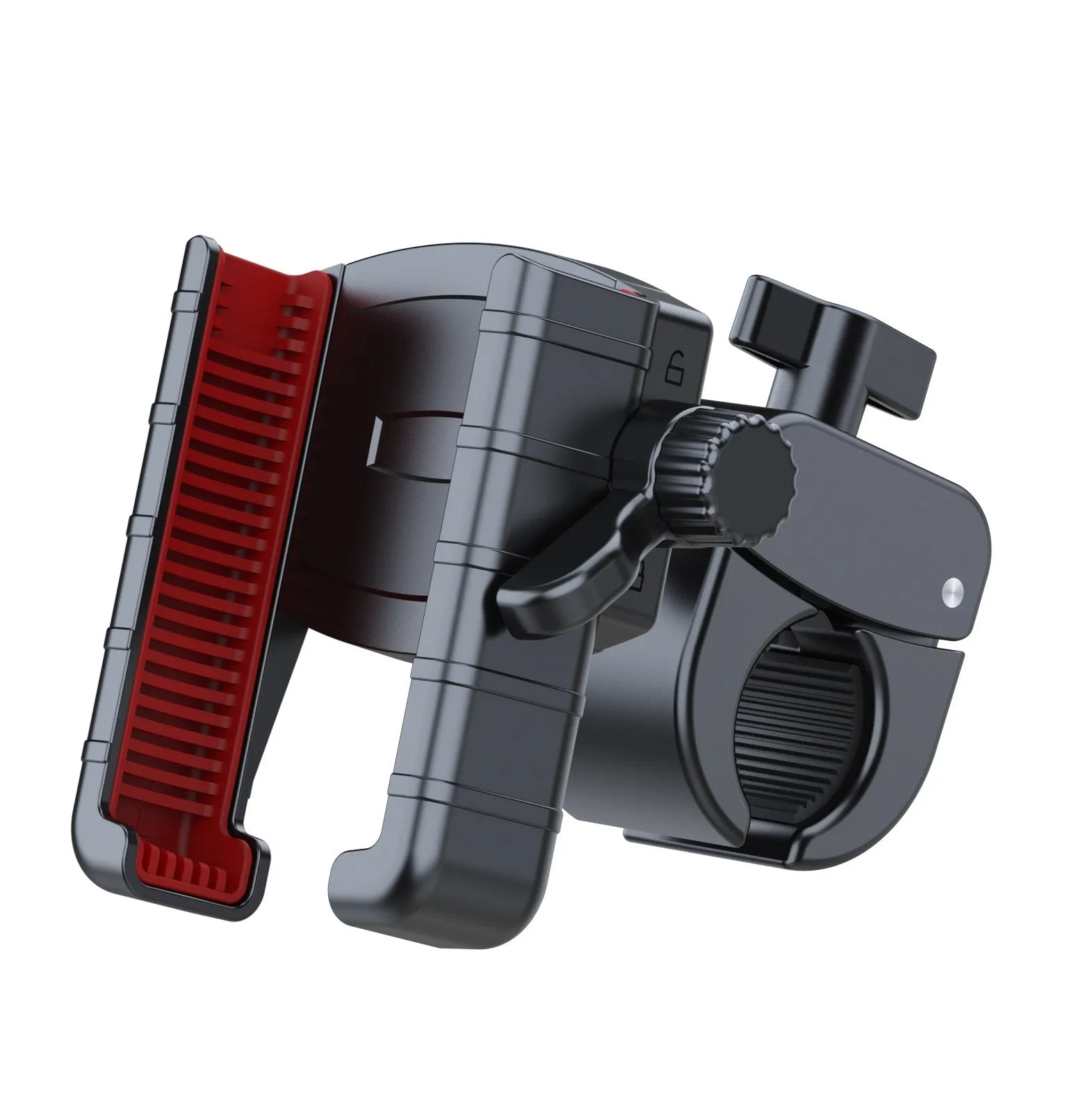 Black and red motorcycle electric bicycle cellphone holder navigation bracket on handlebars