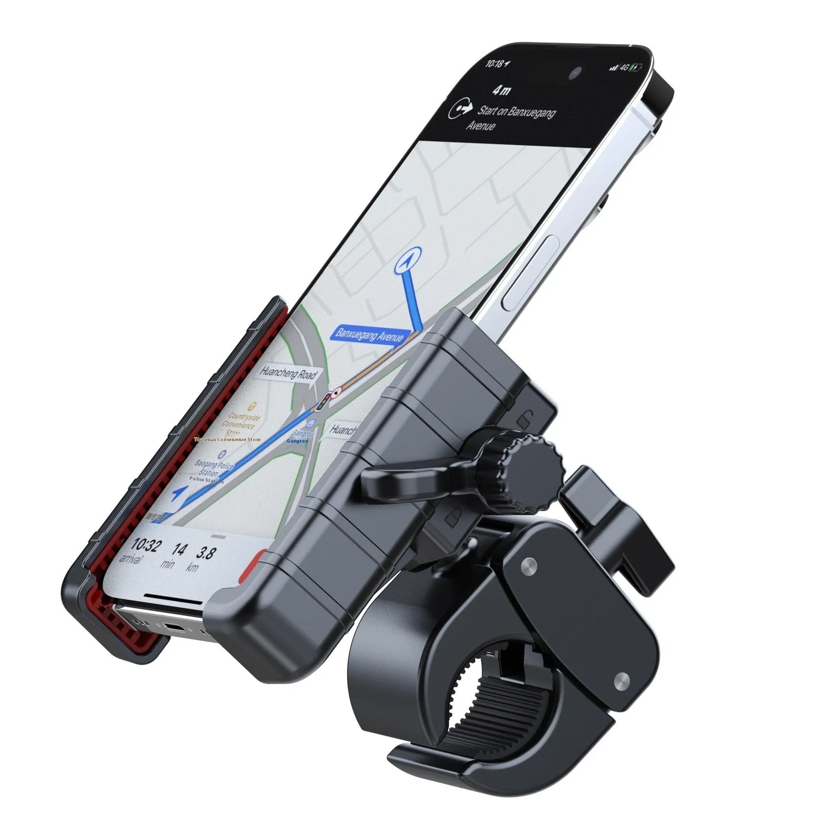 Black and red motorcycle electric bicycle cellphone holder navigation bracket on handlebars