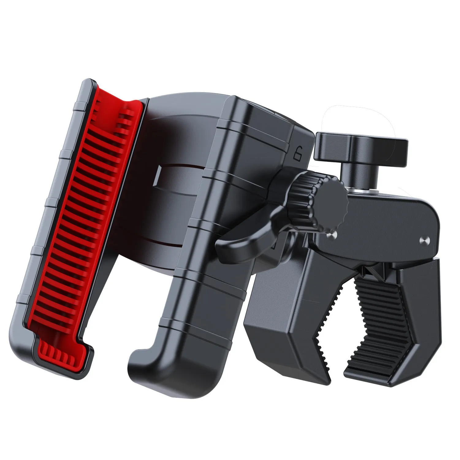 Black and red motorcycle electric bicycle cellphone holder navigation bracket on handlebars