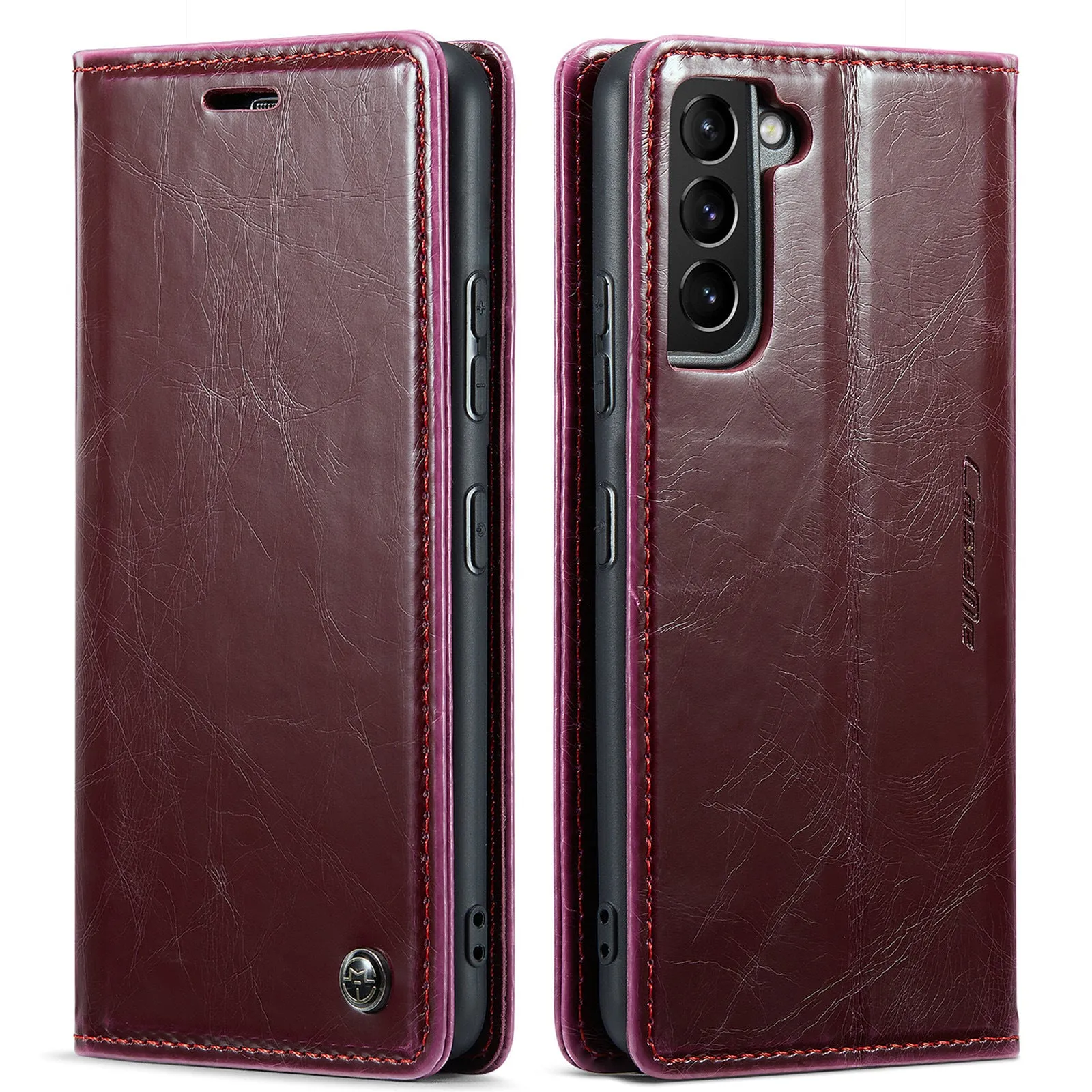 Crazy horse pattern card flip phone case for Samsung A55 with kickstand and magnetic closure, black colour.
