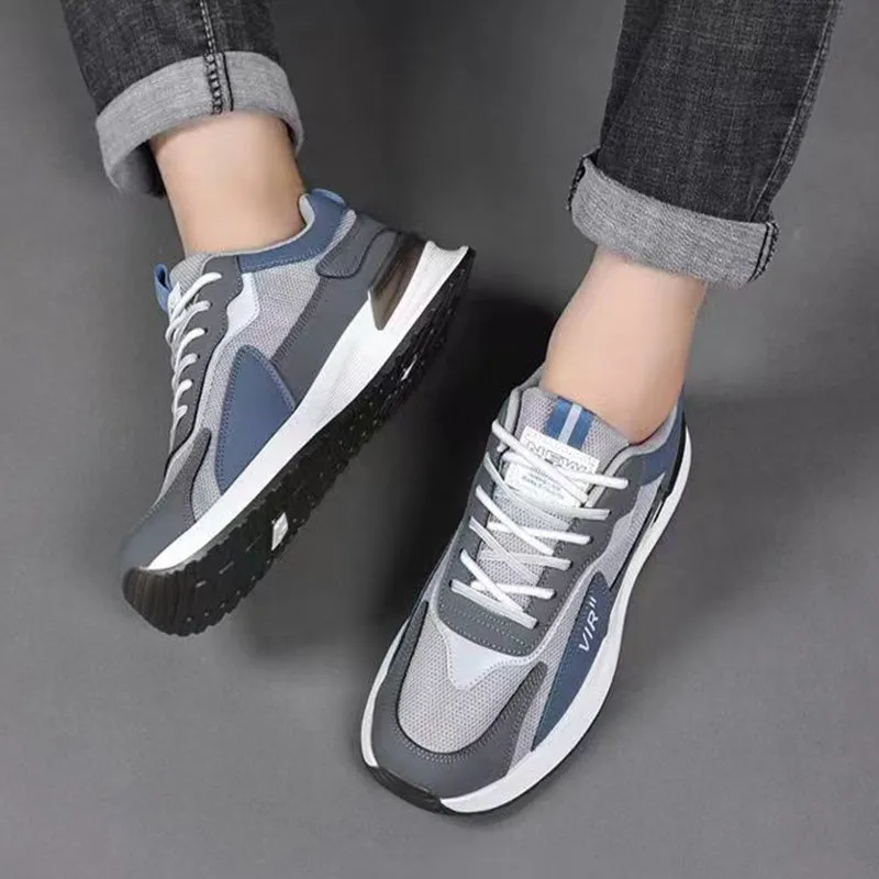 Men's colour block mesh sneakers with lace-up design and round toe