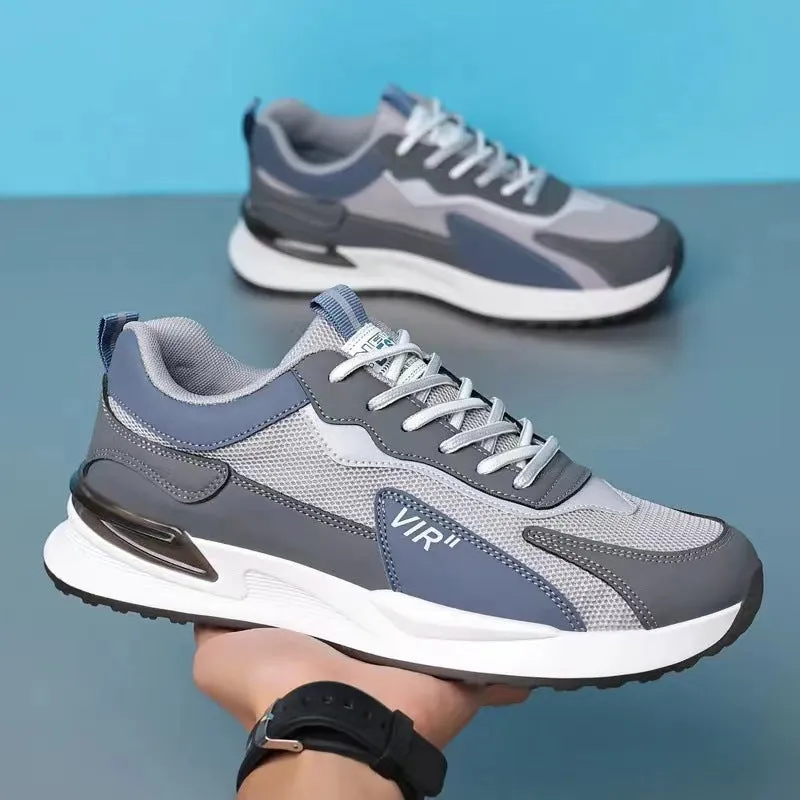 Men's colour block mesh sneakers with lace-up design and round toe