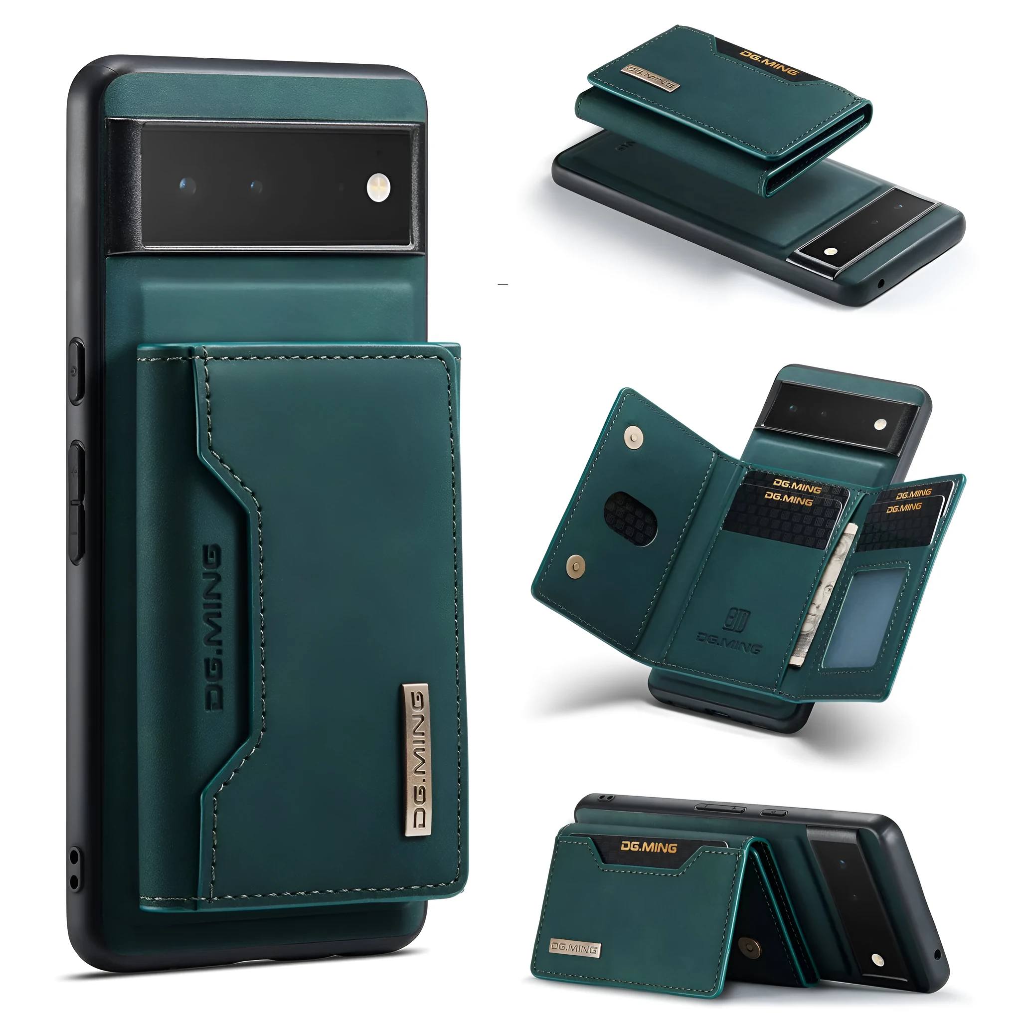 Leather magnetic card holder phone case for Google Pixel, hand-woven finish, multiple colours