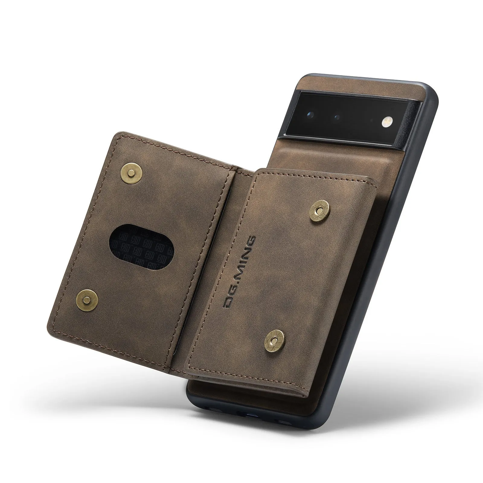 Leather magnetic card holder phone case for Google Pixel, hand-woven finish, multiple colours