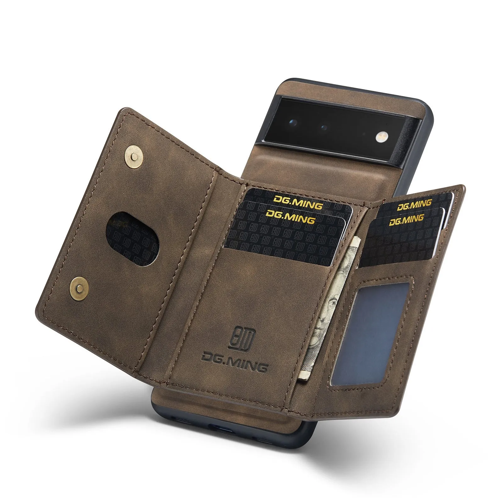 Leather magnetic card holder phone case for Google Pixel, hand-woven finish, multiple colours