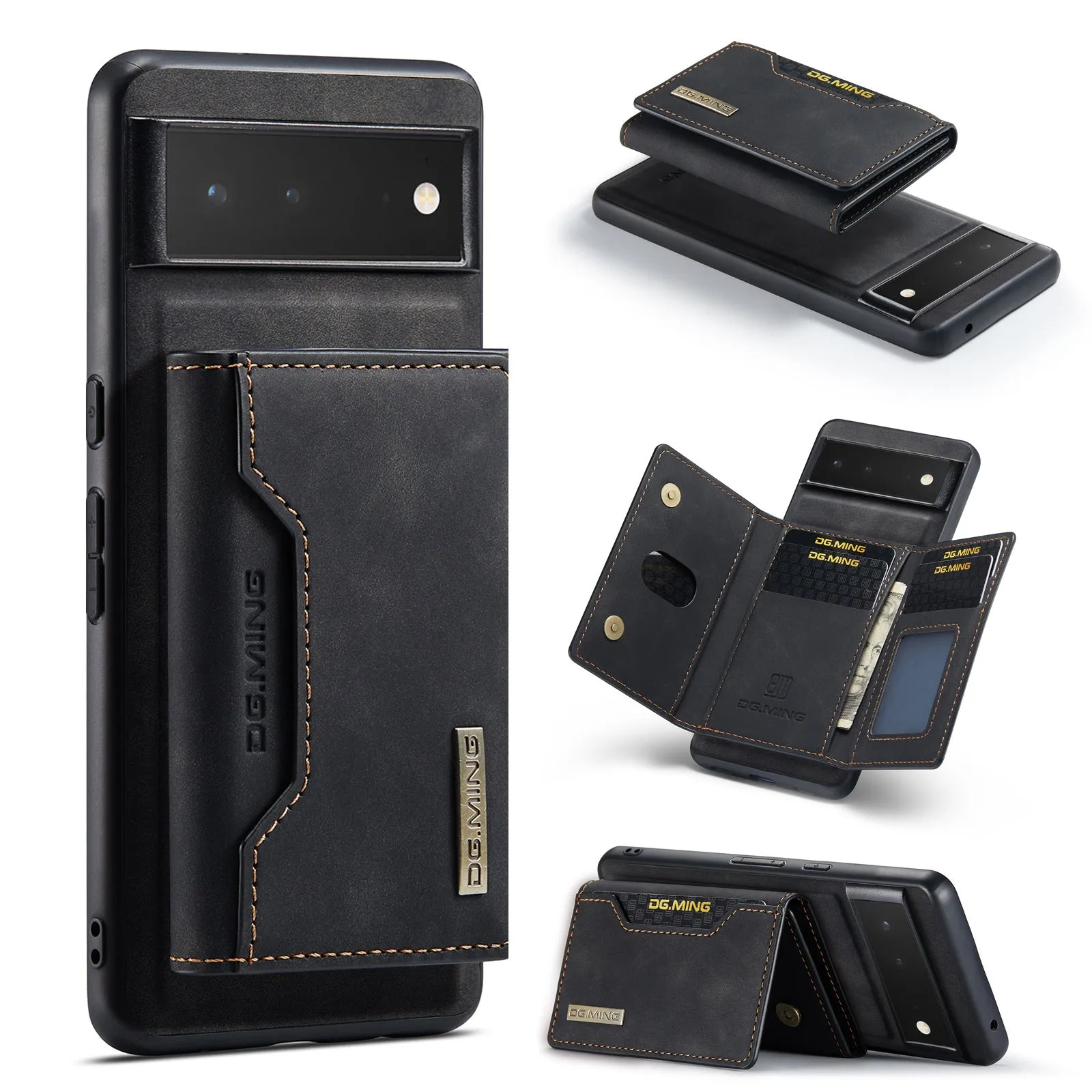 Leather magnetic card holder phone case for Google Pixel, hand-woven finish, multiple colours