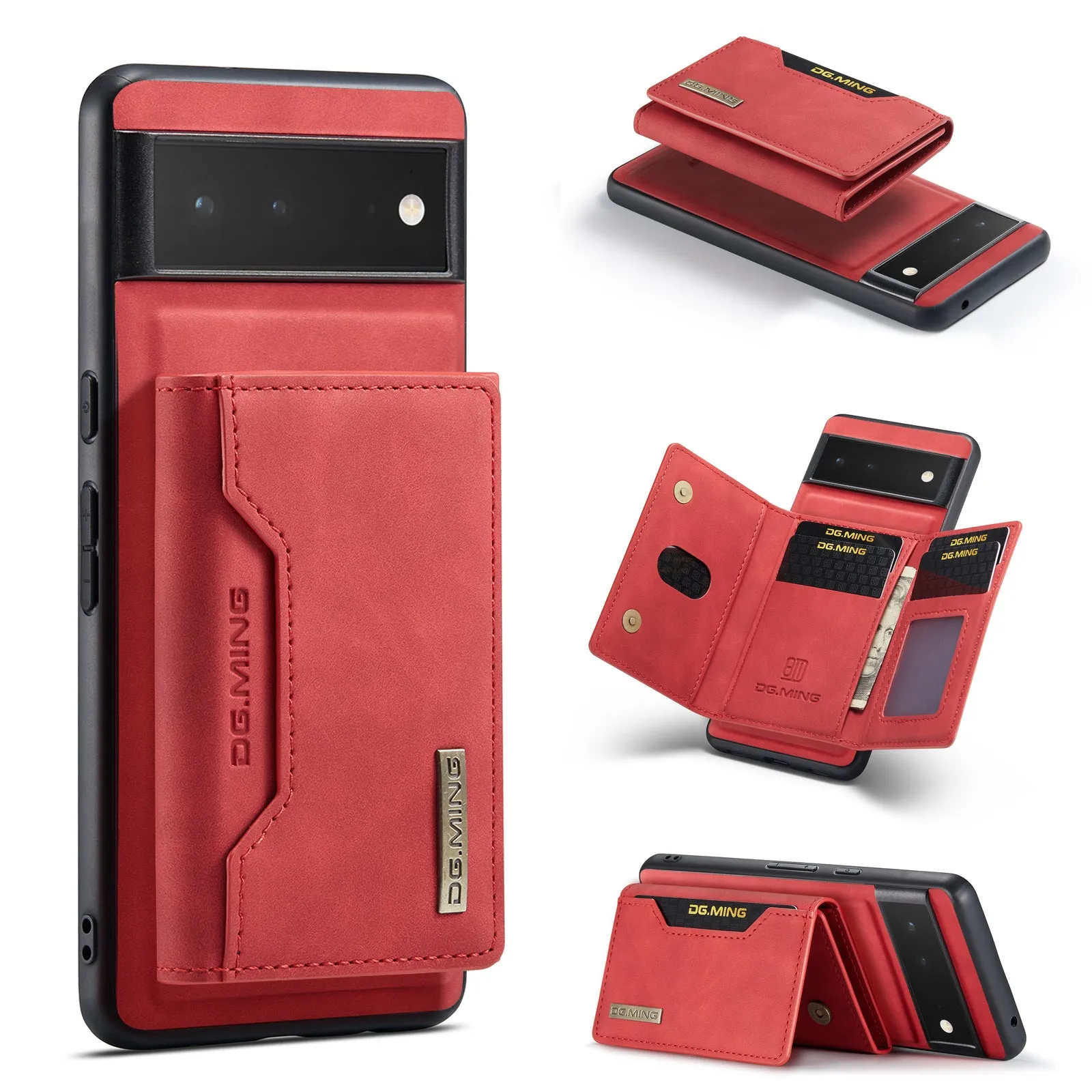 Leather magnetic card holder phone case for Google Pixel, hand-woven finish, multiple colours