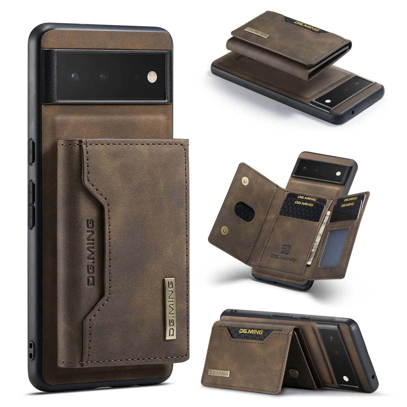 Leather magnetic card holder phone case for Google Pixel, hand-woven finish, multiple colours