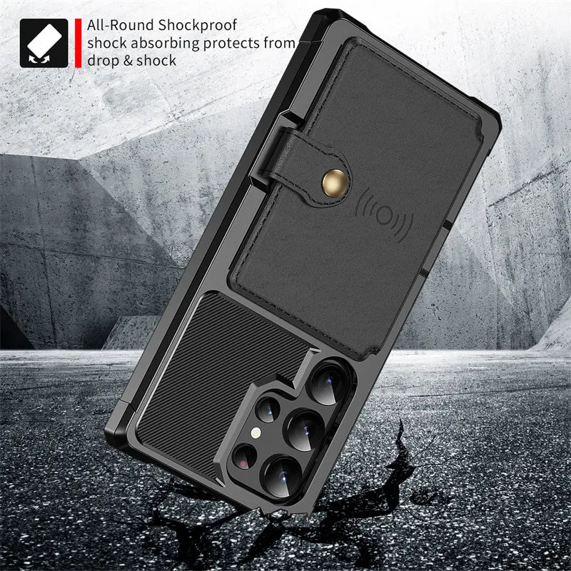 Card-inserting car protective cover for Samsung S23 phone case drop-resistant TPU PC back cover in black