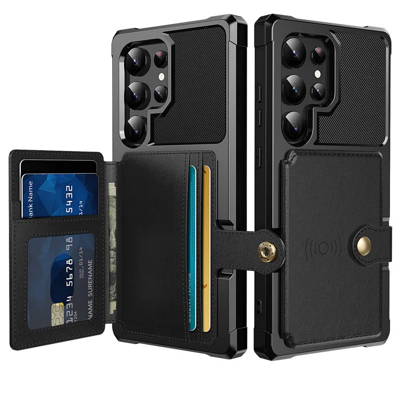 Card-inserting car protective cover for Samsung S23 phone case drop-resistant TPU PC back cover in black