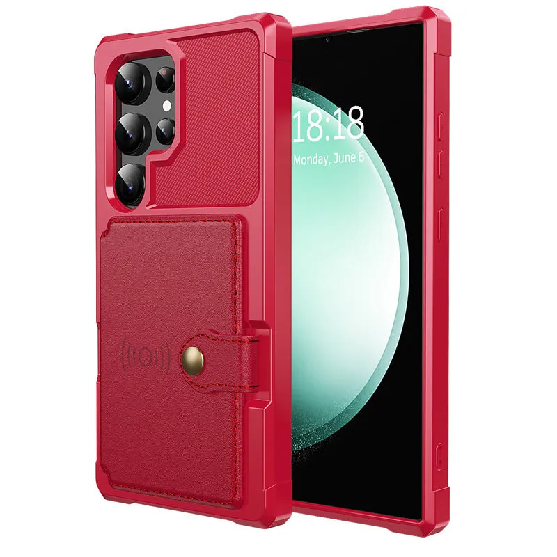 Card-inserting car protective cover for Samsung S23 phone case drop-resistant TPU PC back cover in black
