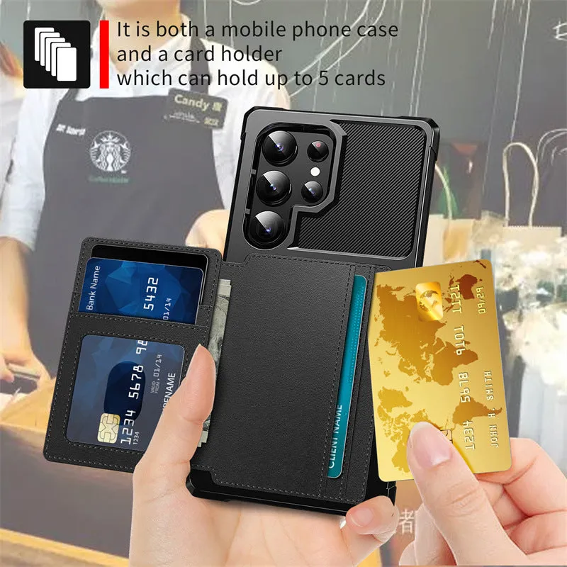 Card-inserting car protective cover for Samsung S23 phone case drop-resistant TPU PC back cover in black