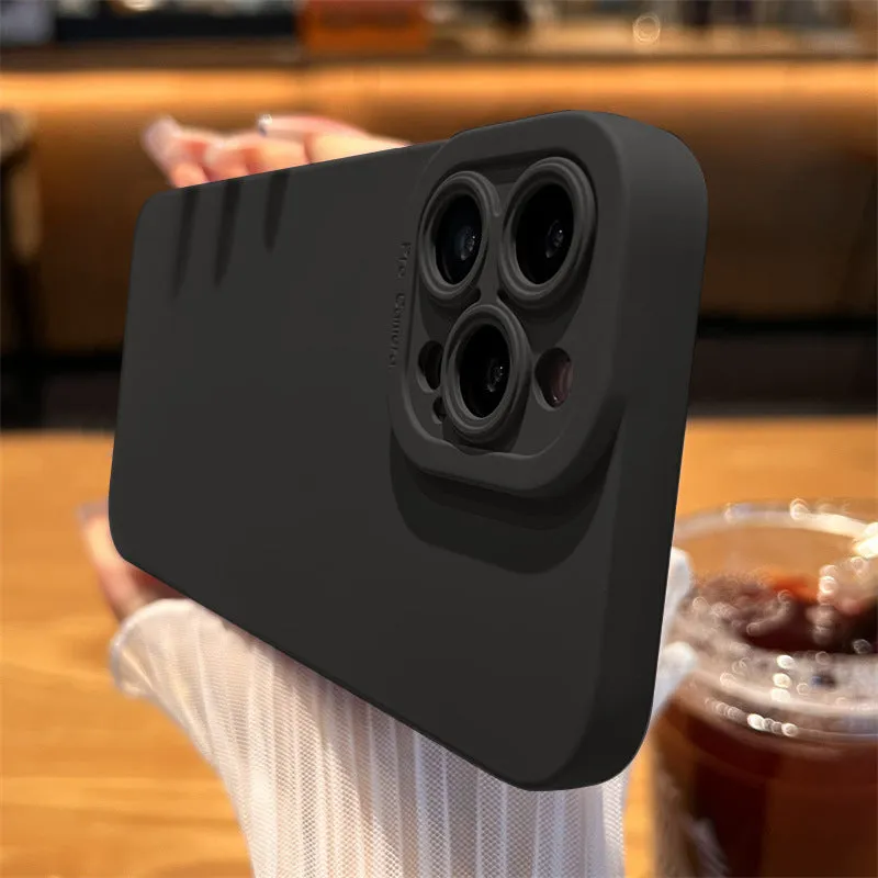 Soft shell TPU drop-resistant phone case for iPhone with embossed finish and anti-fingerprint surface, available in black