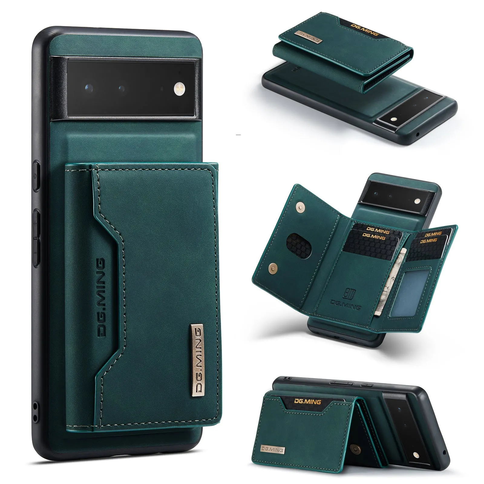 Hand-woven leather magnetic card holder phone case for Google Pixel 6 7 8, black combination