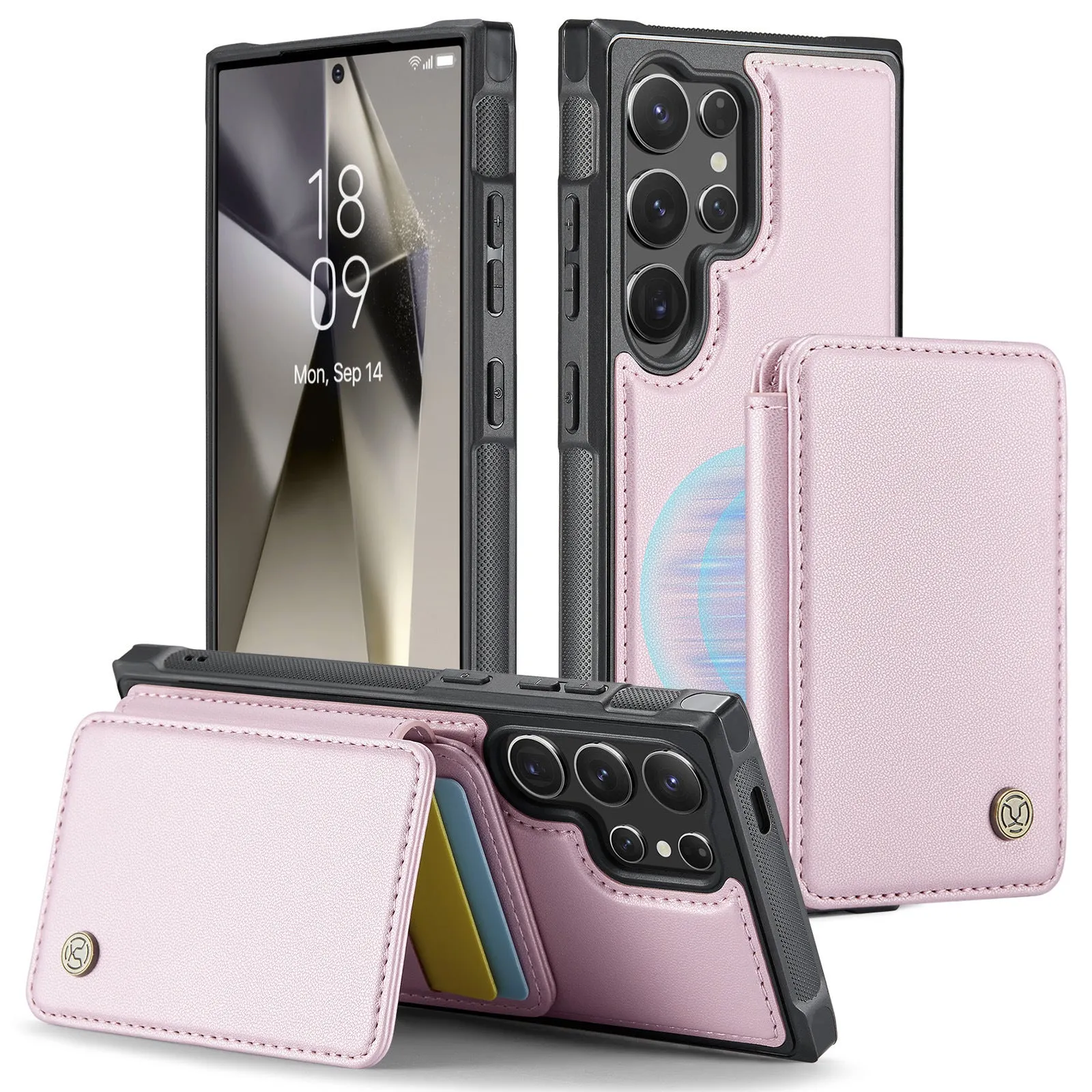 Magnetic card business drop-resistant leather phone case for Samsung, anti-fall wallet style with card slot, imitation leather, black colour