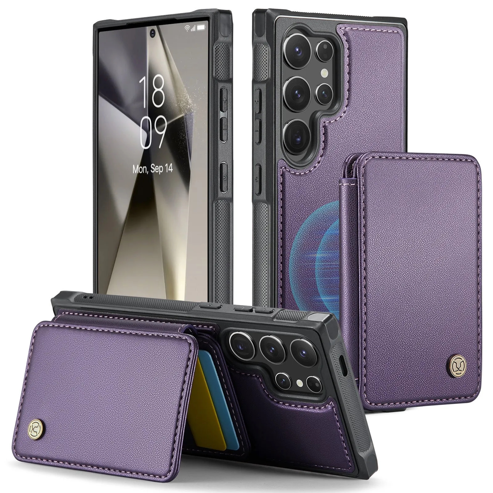 Magnetic card business drop-resistant leather phone case for Samsung, anti-fall wallet style with card slot, imitation leather, black colour