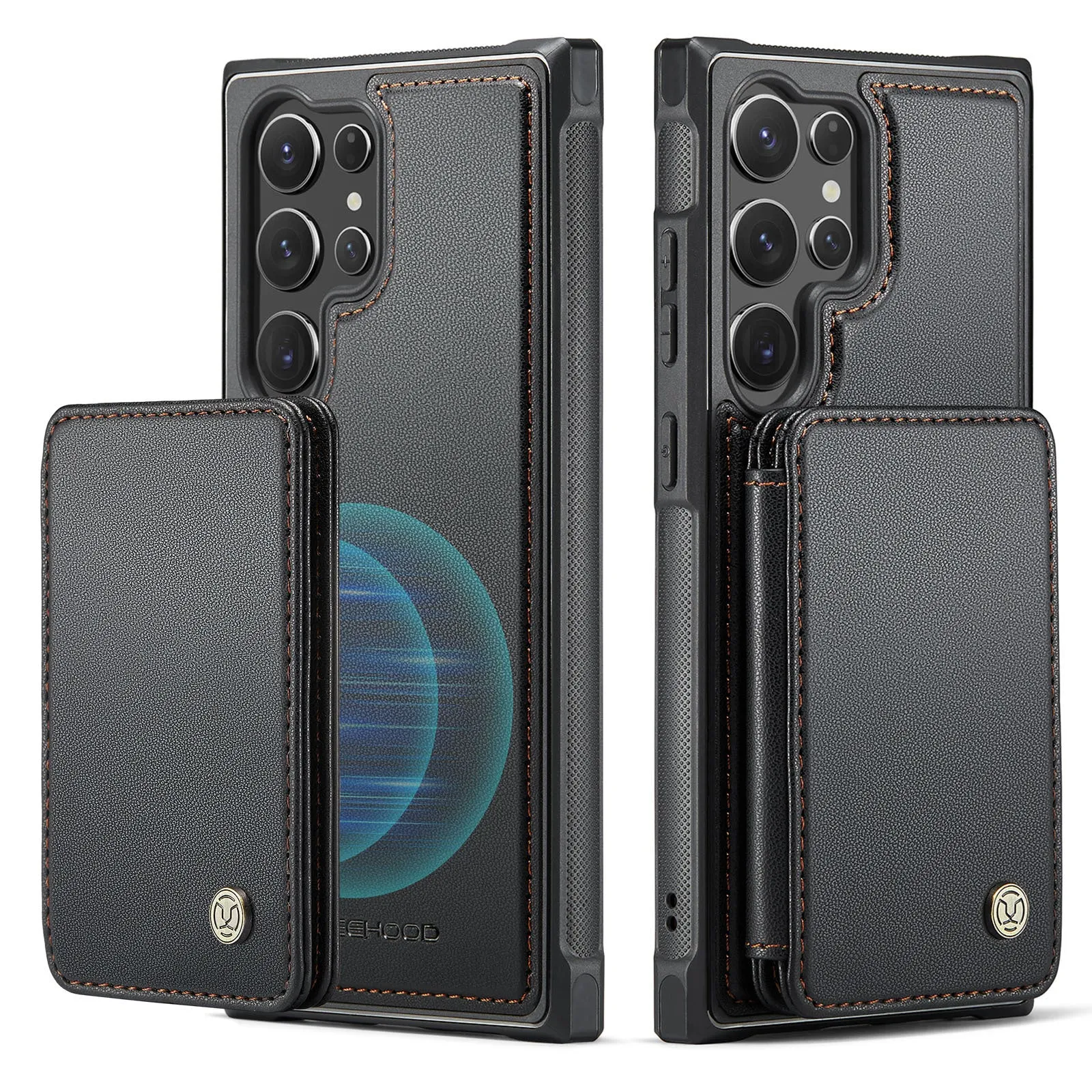 Magnetic card business drop-resistant leather phone case for Samsung, anti-fall wallet style with card slot, imitation leather, black colour