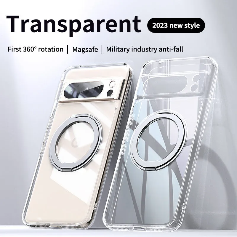 Matte black Google Pixel phone case with magnetic 360 rotating bracket and TPU PC shockproof construction