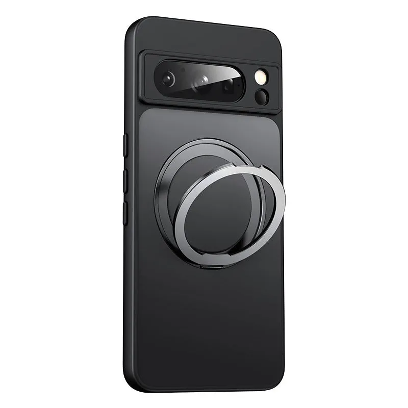 Matte black Google Pixel phone case with magnetic 360 rotating bracket and TPU PC shockproof construction