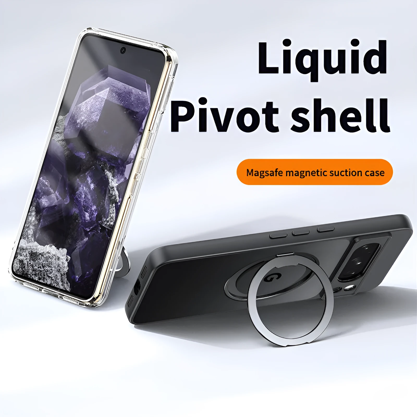 Matte black Google Pixel phone case with magnetic 360 rotating bracket and TPU PC shockproof construction