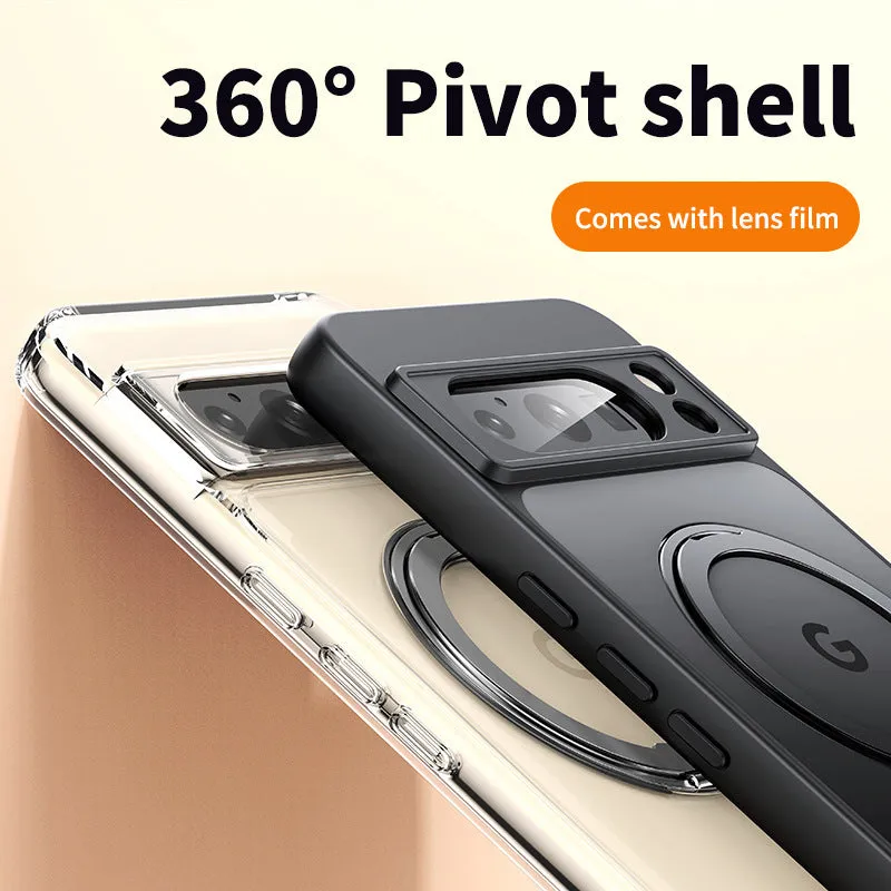 Matte black Google Pixel phone case with magnetic 360 rotating bracket and TPU PC shockproof construction