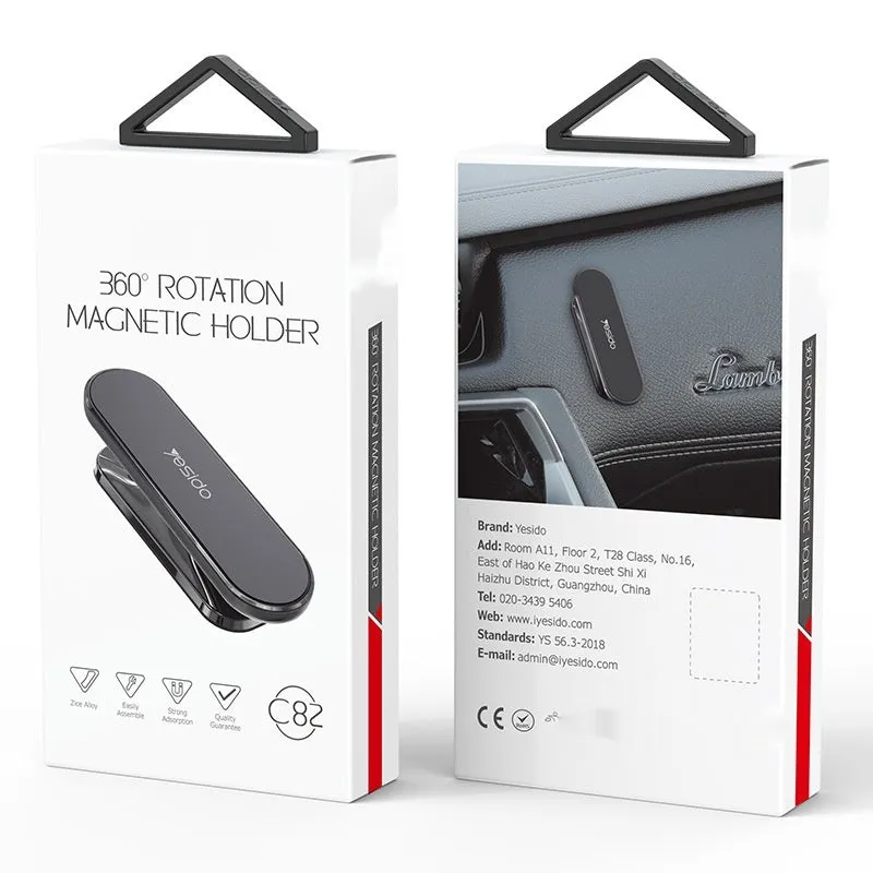 Black and gray 360 degree rotary magnetic car phone holder with zinc alloy bracket and adhesive pad