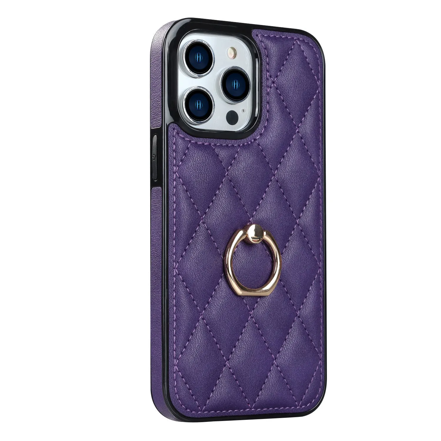 Flip leather phone case with ring bracket, card slot, and magnetic suction in black for Apple iPhone