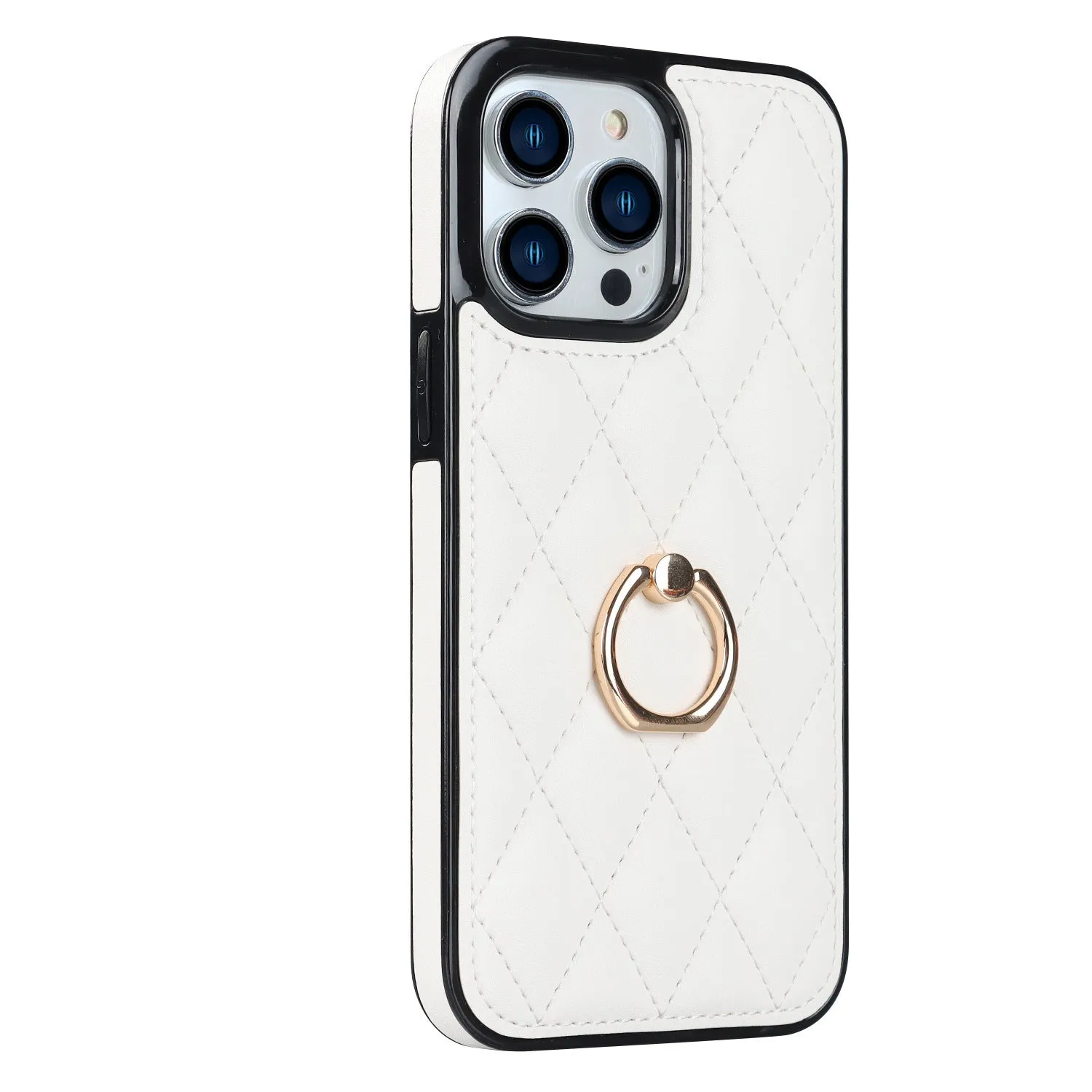 Flip leather phone case with ring bracket, card slot, and magnetic suction in black for Apple iPhone