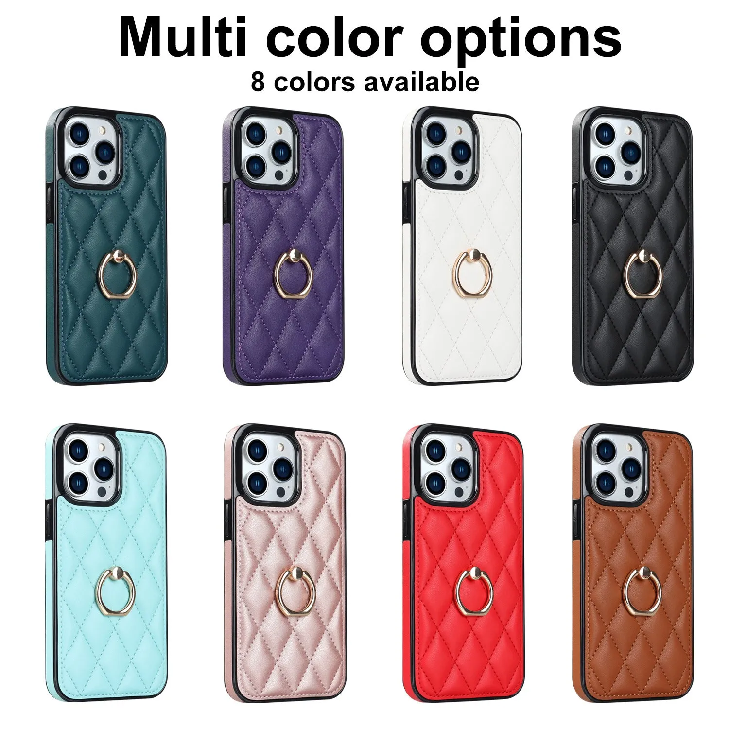 Flip leather phone case with ring bracket, card slot, and magnetic suction in black for Apple iPhone
