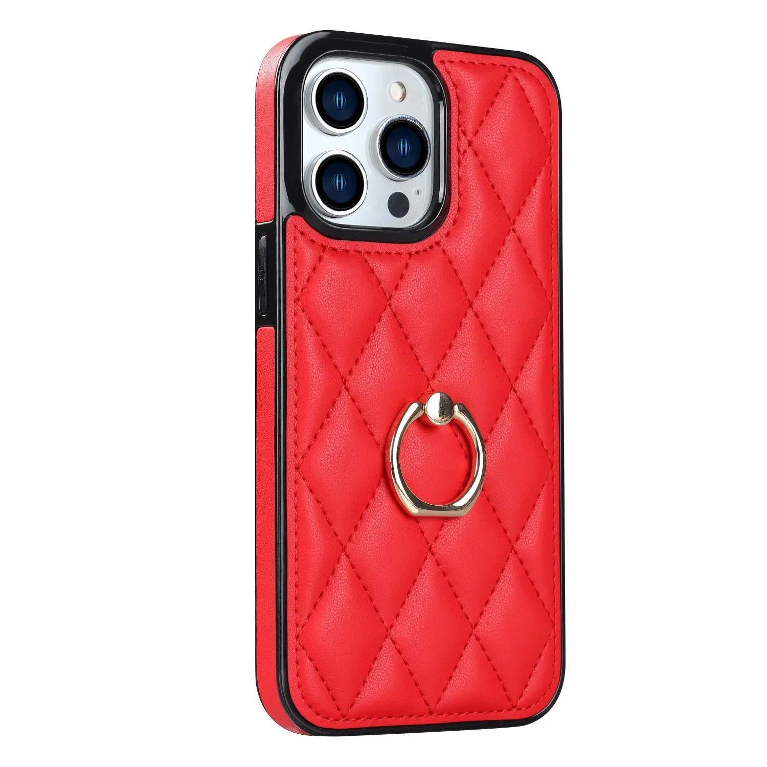 Flip leather phone case with ring bracket, card slot, and magnetic suction in black for Apple iPhone